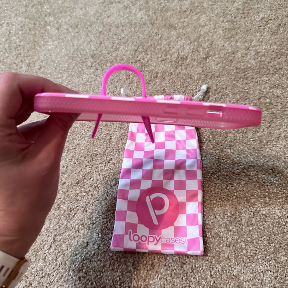 iPhone 14 Pro Pink and White Checkered LoopyCase - Picture 3 of 7